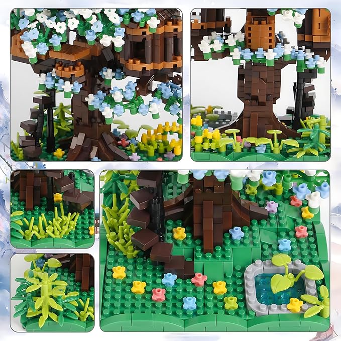 Cherry Blossom Bonsai Tree House Building Blocks Set Plants Green Flowers Treehouse Architecture Micro Mini Block Gift for Adults and Children 1500 Pieces