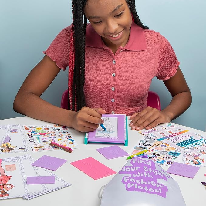 Fashion Plates My Style – Girls Fashion, Mix-and-Match Drawing Kit, Arts and Crafts, Coloring, Art Supplies, Craft Supplies, Stencils, Crayons Included, Create Your Own Fashion Designs, Ages 6+
