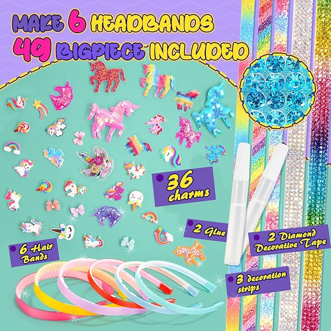 Unicorn Hair Accessories for Girls,Headband Making Kit Arts and Crafts for Kids Ages 4-6 6-8 8-12,Girls Toys Unicorn Gifts for 4 5 6 7 8 9 Year Old Girl Birthday Gifts
