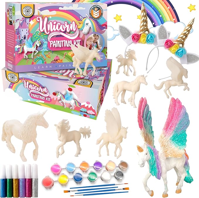 Unicorn Painting Kit for Girls - STEM Certified Unicorn Craft for Girls ages 4-6 & up- Paint Your Own Unicorn Arts and Crafts includes 2 DIY Headbands & 8 Kids Painting Crafts for Fun Screen-Free Play