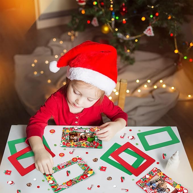Fovths 436 Pieces Christmas Picture Frame Craft Kit for Kids Include Foam Photo Frames Christmas Foam Self Adhesive Stickers Magnet Art DIY Christmas Ornament for Xmas Party Favor, Home Decor