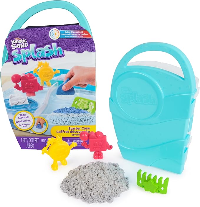 Kinetic Sand, Splash Starter Case with 6oz Color-Change Play Sand, 3 Tools & Molds, Reusable Storage, Sensory Toys for Kids Ages 3 and up