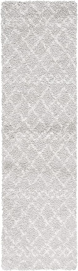 SAFAVIEH Berber Shag Collection Runner Rug - 2' x 12', Light Grey & Cream, Moroccan Design, Non-Shedding & Easy Care, 1.2-inch Thick Ideal for High Traffic Areas in Living Room, Bedroom (BER165B)