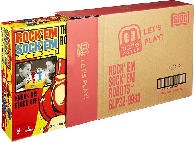 Mattel Games Rock 'Em Sock 'Em Robots Kids Game, Red Rocker vs Blue Bomber, Knock His Block Off