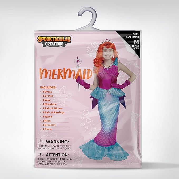 Spooktacular Creations Halloween Mermaid Costume for Girls, Little Mermaid Dress, Princess Dress Up for Girls 4-6 for DressUp