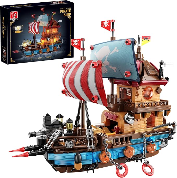 TYCOLE Pirate Ship Building Block Set with Lights,Creative Pirate Toys Compatible with Legos,Modern Boat Model Set,Idea Christmas Birthday Gift for Adults and Boys,Girls 8-14 and up(916 Pieces)