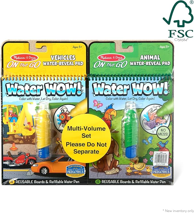 Melissa & Doug On the Go Water Wow! Reusable Water-Reveal Activity Pads, 2-pk, Vehicles, Animals - FSC Certified