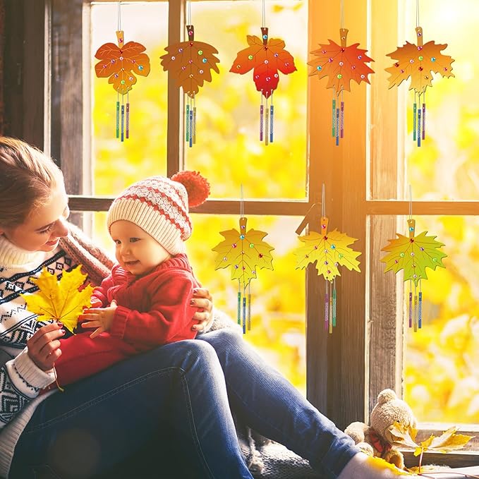 gisgfim 16 Pack Fall Wind Chime Kits for Kids Make Your Own Maple Leaves Wind Chime Wooden DIY Arts and Crafts for Thanksgiving Autumn Party School Classroom Decorations Supplies Birthday Favor