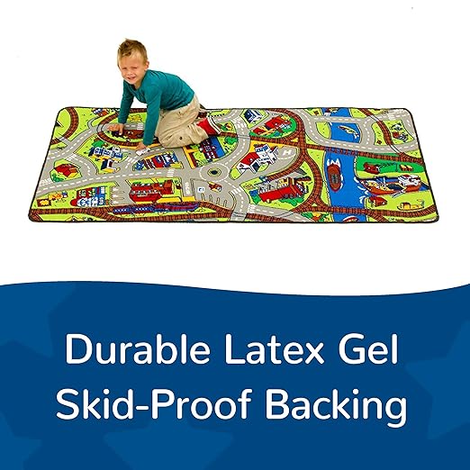 Learning Carpets Ridethe TrainPlay Carpet, 79” by 36” –Themed Carpet Develops Imagination –Skid-Proof Gel Backing –Durable -Self-Contained Play Mat for Hours of Fun –Indoor/Outdoor Use