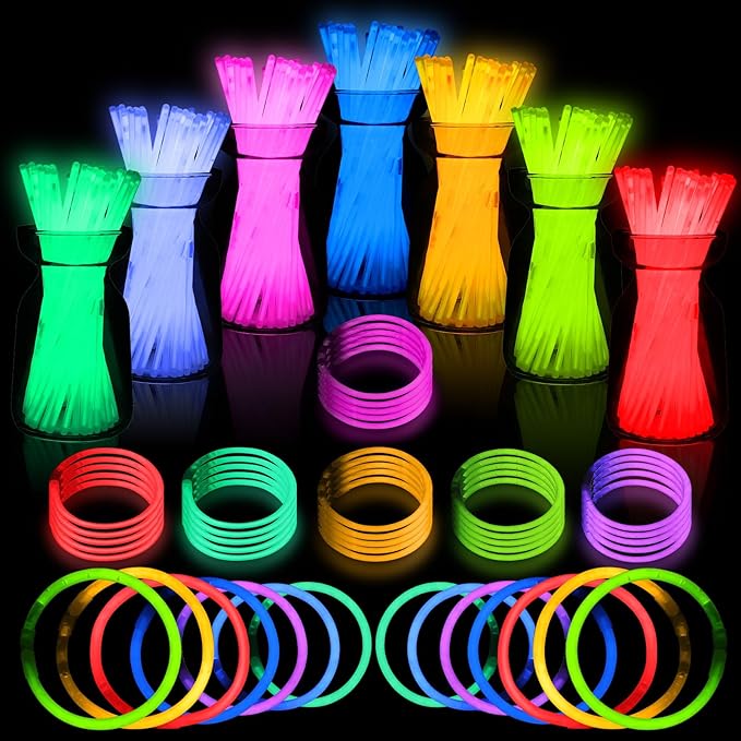Glow Sticks Bulk - Ultra Bright 800 Party Pack with Connectors for Christmas, Neon Birthday and Holidays - Multicolor 8" Glow Sticks Necklaces Bracelet
