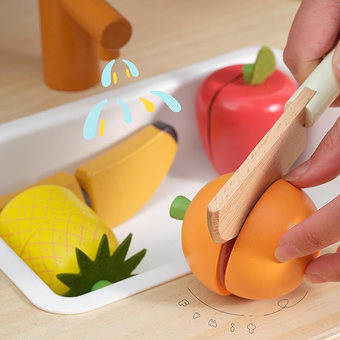 PairPear Wooden Toys Play Food Sets for Kids Kitchen, Kids Toy Food Cutting Vegetables Set for Toddlers 3+ Years Old, Pretend Food Play Kitchen Accessories for Girls and Boys