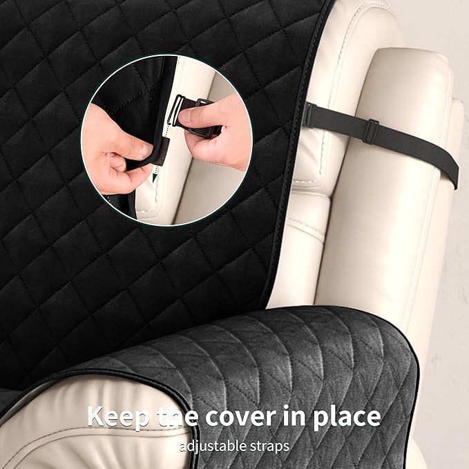 CHUN YI Recliner Chair Cover, Non-Slip Recliner Covers That Stay in Place, Washable Lazy Boy Recliner Covers with Pockets, Water Resistant Recliner Slipcover for Pets (Black, Large Recliner)