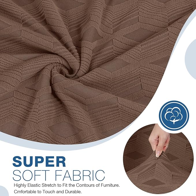 TAOCOCO Recliner Sofa Covers Stretch Reclining Couch Cover, Jacquard Recliner Couch Cover for 3 Seat Furniture Protector Sofa Slipcovers with Elastic Bottom for Kids, Pets(Brown)