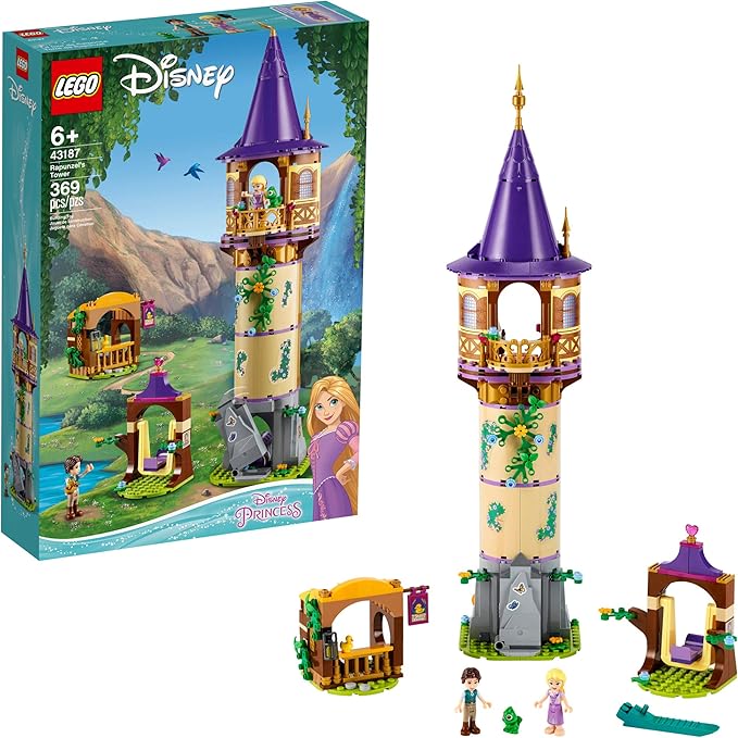 LEGO Disney Princess Rapunzel’s Tower 43187 Castle Building Toy Kit and Playset with 2 Mini-Dolls from Tangled Movie, Gift Idea for Kids, Girls and Boys