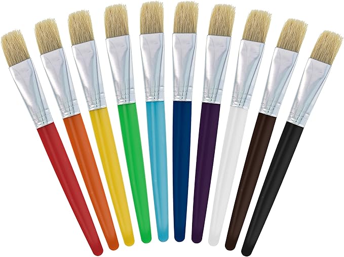 U.S. Art Supply 10-Piece Large Flat Chubby Hog Bristle Paint Brushes Set – Durable Paintbrushes for Painting, Craft Paint Brushes, Brushes for Painting, Paint Brush Set for Beginners & Students