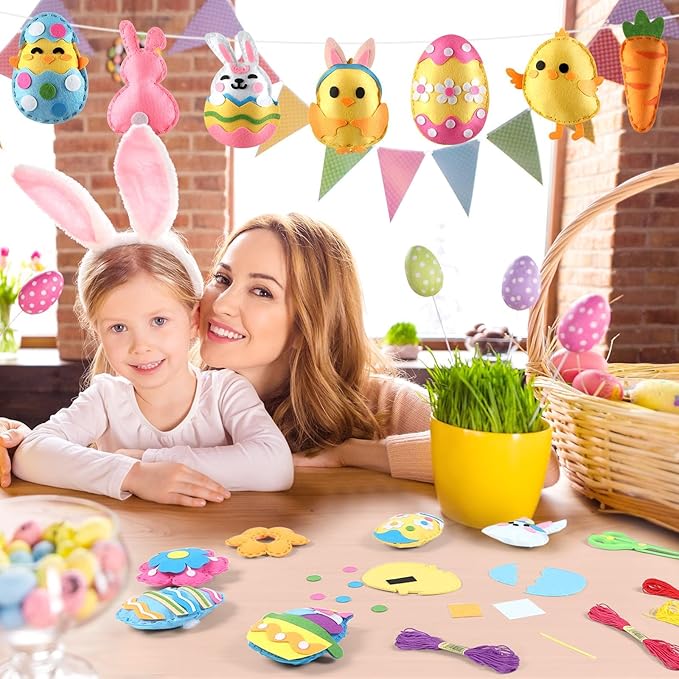 ZOIIWA 16 Sets Easter Felt Craft Kit Art and Crafts for Kids Egg Rabbit Sewing Kit Easter Craft DIY Kit for Beginners Easter Party Favors for Family School Classroom Party Supplies for Boys and Girls