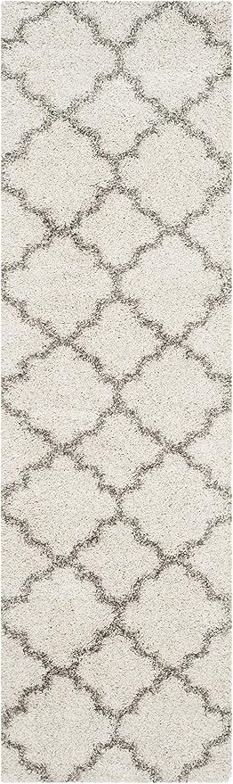SAFAVIEH Hudson Shag Collection Runner Rug - 2'3" x 16', Ivory & Grey, Moroccan Trellis Design, Non-Shedding & Easy Care, 2-inch Thick Ideal for High Traffic Areas in Living Room, Bedroom (SGH282A)