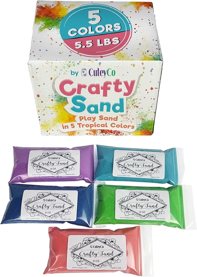CuteyCo Crafty Sand Pack - 5 Colors: 2.5 lbs of Vibrant Craft Sand & Play Sand: Tropical Colors