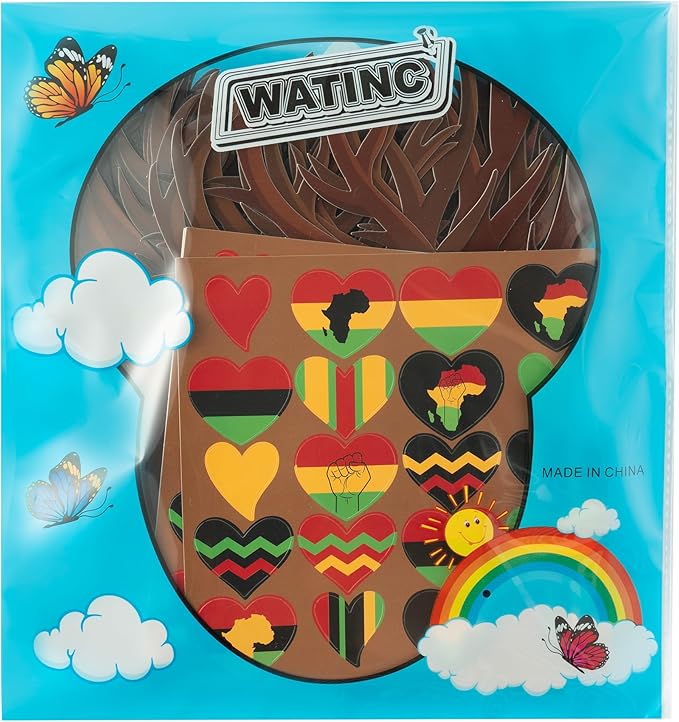 WATINC Black History Month Heart Tree Craft Kits, Make Your Own African American Heart Trees Decoration, DIY Black History Holiday Celebration Craft Supplies Home School Fun Activity for Kids (16Pcs)