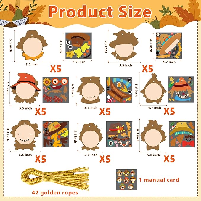 BeYumi 123Pcs Fall Scarecrow Head Craft Kit DIY Scarecrow Craft Autumn Thanksgiving Art Craft Make Your Own Scarecrow Head Set Home Classroom Game Activities Art Supplies Decor for Kindergarten Kids