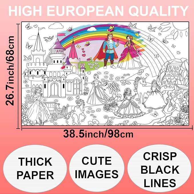 ALEX Art, Giant Coloring Poster - Princess Huge Posters to Color - Large Coloring Poster for Wall - Coloring Posters for Kids - Giant Coloring Pages - Jumbo Coloring Poster, Big 38.5" x 26"