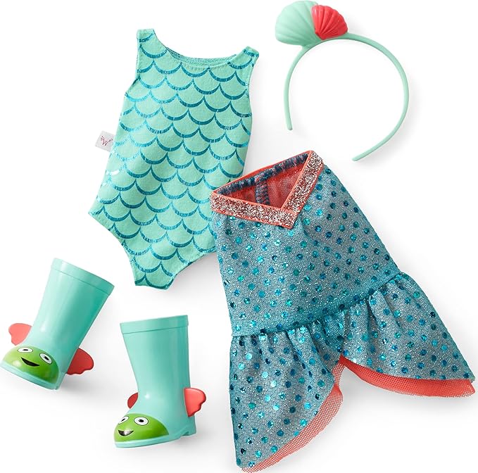 American Girl WellieWishers 14.5-inch Camille Doll with Blue Leotard, Mermaid Skirt, Headband, and Boots, For Ages 4+