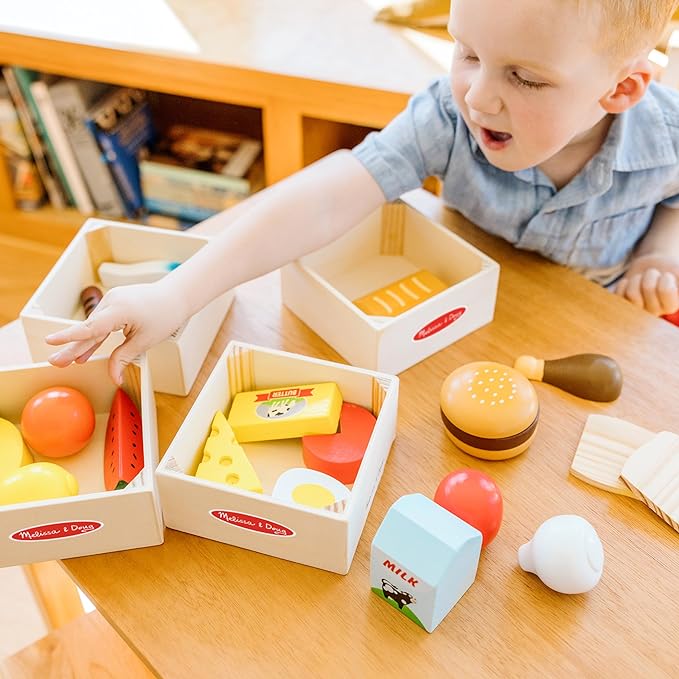 Melissa & Doug Food Groups - 21 Hand-Painted Wooden Pieces and 4 Crates