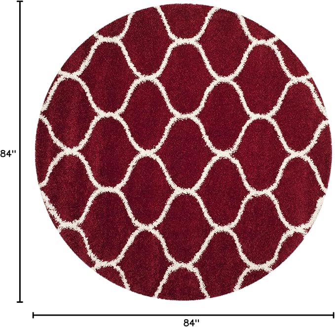 SAFAVIEH Hudson Shag Collection 7' Round Red / Ivory SGH280R Moroccan Ogee Trellis Non-Shedding Living Room Bedroom Dining Room Entryway Plush 2-inch Thick Area Rug