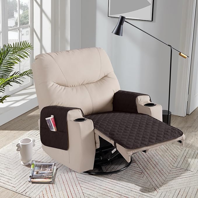 Ruaozz Waterproof Recliner Chair Covers Non Slip Chair Covers Recliner Seat Cover with Arms Washable Recliner Covers for Reclining Chair with Pocket, Covers for Recliner Chair (Chocolate, Small-22'')