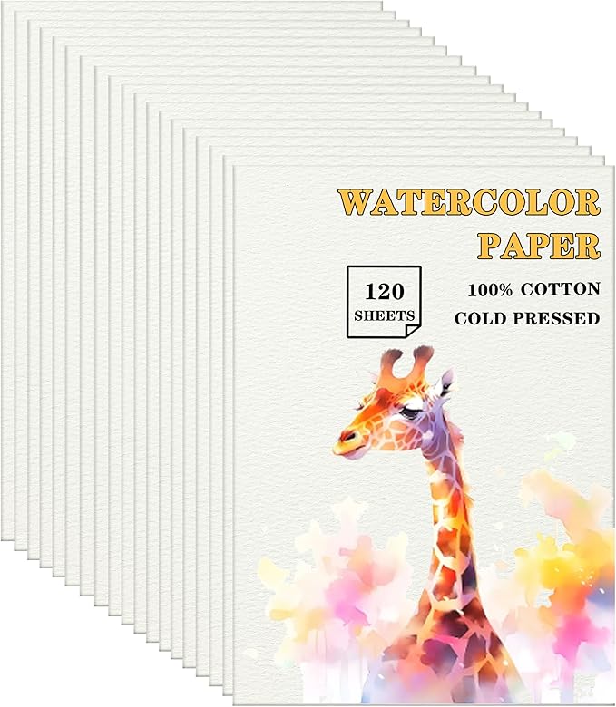 Silunkia 120 Sheets 100% Cotton Watercolor Paper 9 x 12 Inch, 140lb/300gsm Heavyweight Art Paper Cold Pressed Water Color Paper Thick Off White Paper for Kids Students Adults Artists Drawing