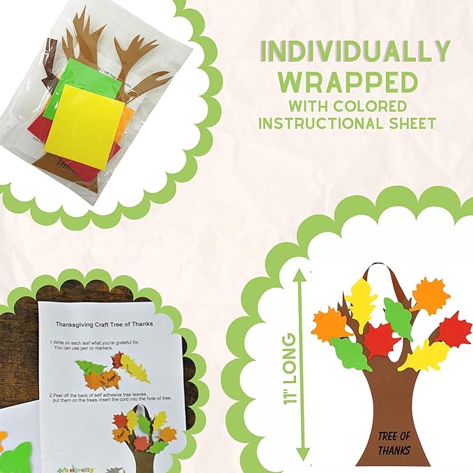 4E's Novelty Thankful Tree Craft Kit 12-Pack, Foam, Self-Adhesive - 11” Tree of Thanks, Thanksgiving Tree Craft, Ideal for Fall Crafts for Kids 4-8, Perfect Gratitude Tree Kit with Leaves to Write On