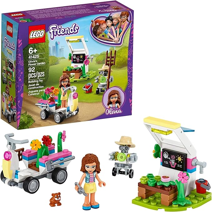 LEGO Friends Olivia’s Flower Garden 41425 Building Toy for Kids; This Play Garden Comes with 2 Buildable Figures, Friends Olivia and Zobo, for Hours of Creative Play (92 Pieces)