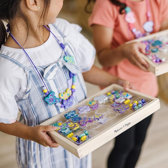 Melissa & Doug Sweet Hearts and Butterfly Friends Bead Set of 2 - 250+ Wooden Beads