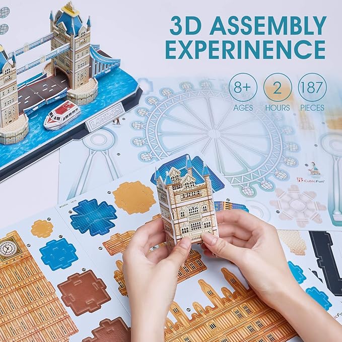 CubicFun 3D Puzzles for Adults London Cityline Puzzles for Gifts for Teenage Girls Architecture Building Gifts for Women Men, Tower Bridge, Big Ben, Buckingham Palace, The London Eye, 107 Pieces