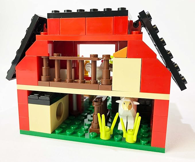 Brick Loot The Red Barn Farm, Custom Designed 160 Piece Model w/Animals, Chickens, Pig, Lamb, Eggs, & More, Compatible with Lego and Other Major Brick Brands Sets and Models, for Adults & Kids Age 6+