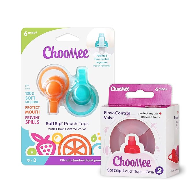 ChooMee SoftSip Food Pouch Tops | 4 Colors + White case | Prevent Spills and Protect Childs Mouth