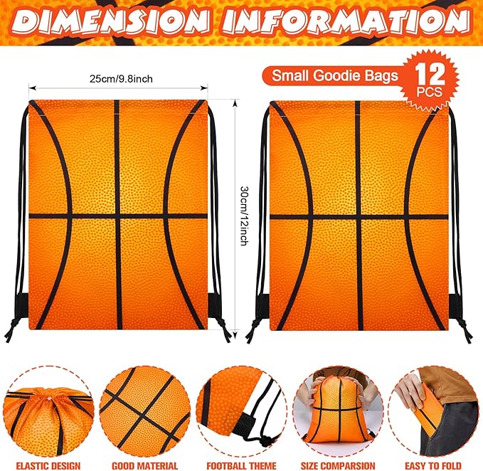 Poen 48 Pcs Basketball Party Favors Basketball Themed Supplies Include 12 Drawstring Backpack 12 Mini Basketball 12 Keychain 12 Basketball Wax Thread Braided Bracelet Inspirational Team Gift