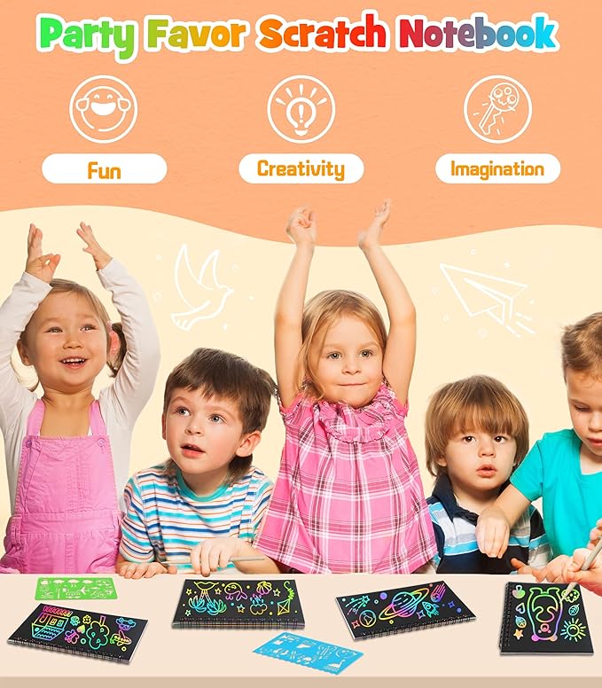 pigipigi Scratch Paper Art 16 Pack - Rainbow Scratch Note Book Magic Coloring Art Craft Paper Supply for Kids Ages 3 4 5 6 7 8 9 10 Drawing Art Book Birthday Party Favor Sets Fun Toy Gift Idea