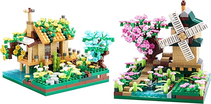 Sakura Tree House Plant Micro Block Building Set,Friendship Windmill Model Construction Set,1200 PCS for Adults and Kid