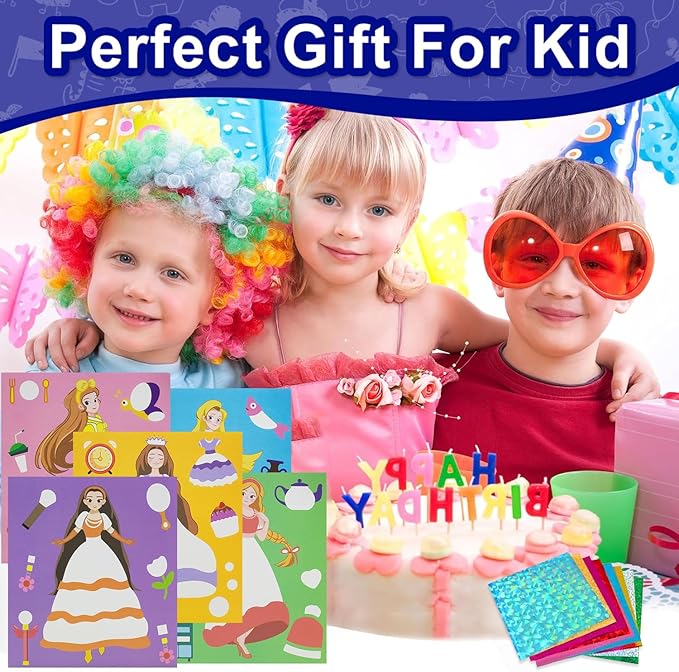 NAYODEUS Art Craft Activity for Kids: Fun Foil Princess & DIY Toy Kit, No Mess Creative Travel Supply Set, Idea Birthday Christmas Valentine Gift for Girl Boy Children.