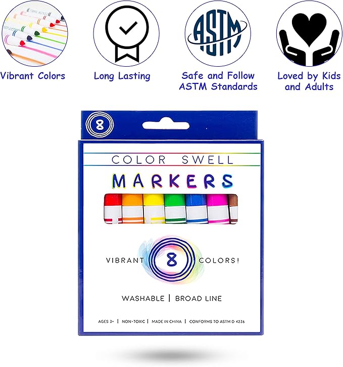 Color Swell Washable Markers Bulk 4 Pack of 8 Vibrant Colors Each for Kids, Adults, Teachers, Parties, and Families