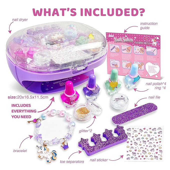 Kids Nail Polish Set for Girls with Dryer, Nail Polish Set, Kids Makeup Sets for Girls 6-12, Children Nail Polish Kit, Non-Toxic Peel able 15 Kit Valentine's Day gift