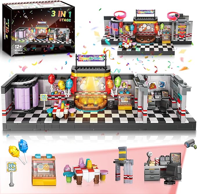 Five Nights Security Room Building Block Toy for Boys Age 8-12, Security Room Fredy Building Set Five Nights Game Toys Merch Suitable for Halloween Birthday Gift, 1388Pcs