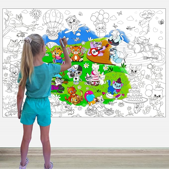 ALEX Art Jumbo Coloring Poster - Kittens Arts and Crafts for Girls - Extra Large Wall Coloring Posters for Home Activities - Big Coloring Sheet Page Cat - Giant Floor Coloring Book for Kids Ages 4-8
