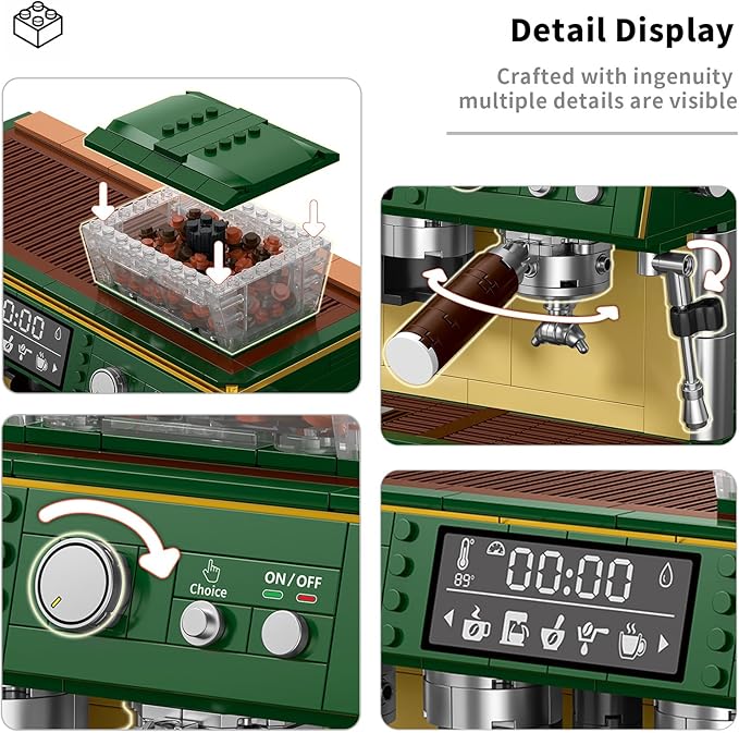 Espresso Double-Head Coffee Maker Model Micro Bricks Building Blocks Set Unique Gifts for Coffee Lover Kids Adults 928 Pieces