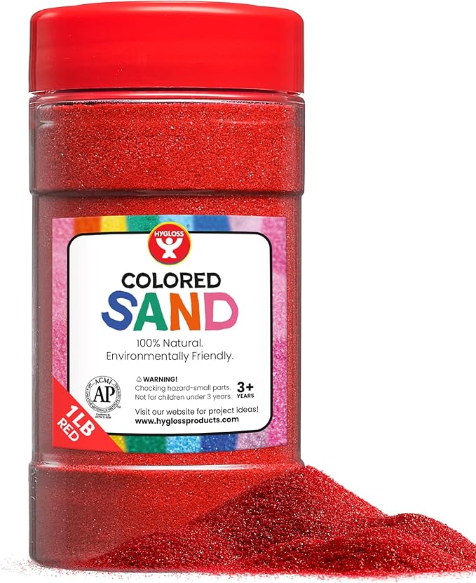 Hygloss Products Colored Play Sand - Assorted Colorful Craft Art Bucket O' Sand, Red, 1 lb