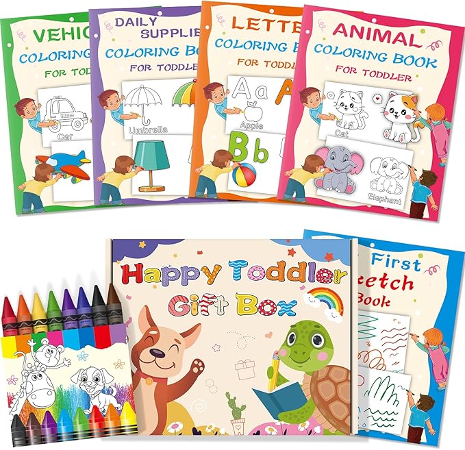 Kalysky 1-3 2-4 Year Old Art Set : Simple Coloring Books and Jumbo Crayons,Kids & Toddler Coloring Books,Sketch Book for Kids Cognition and Exploration Activity