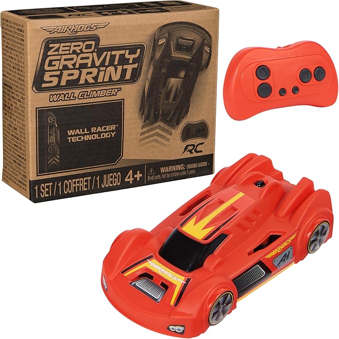 Air Hogs, Zero Gravity Sprint RC Car Wall Climber, Red USB Micro B Rechargeable Indoor Wall Racer, Over 4-Inches, Kids Toys for Kids Ages 4 and up