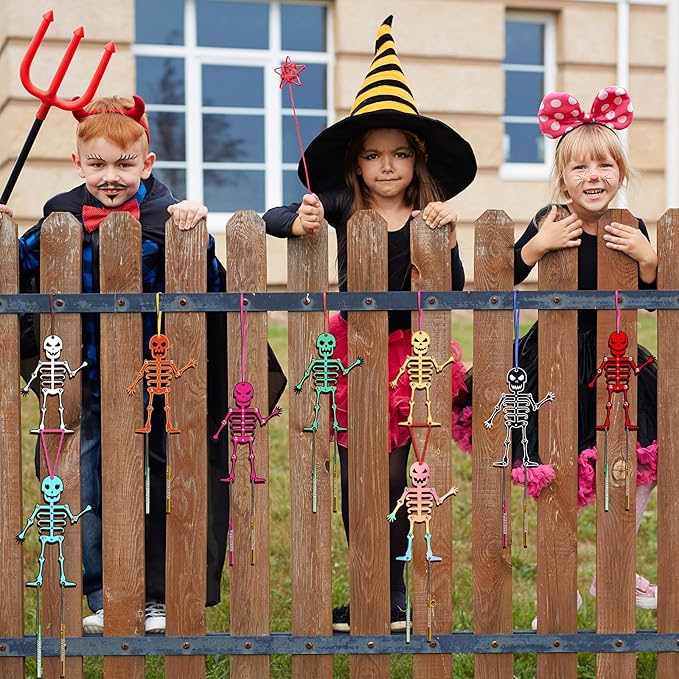 Fennoral 9 Pack Skeleton Wind Chime Kit for Kids Make You Own Skeleton Wind Chime Hanging Ornaments DIY Coloring Wooden Halloween Crafts for Boys Girls Art Activity Halloween Party Decoration