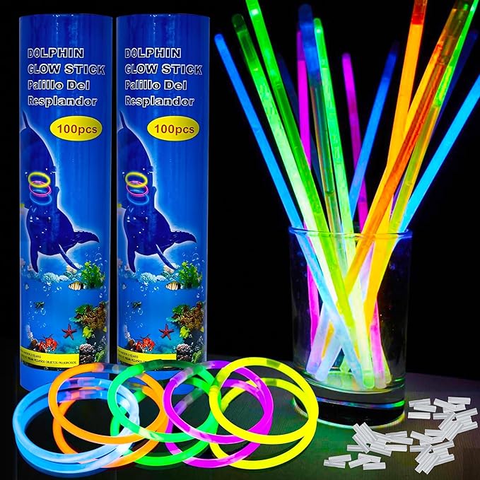 Glow Sticks 300 Bulk Pack - 100 Pcs Per Pack - 12 Hour Glow Stick - 8" Necklace Bracelet and Glasses Party Favors -Thanksgiving and Christmas Party - Outdoor Concerts - Festivals - Nighttime Sport
